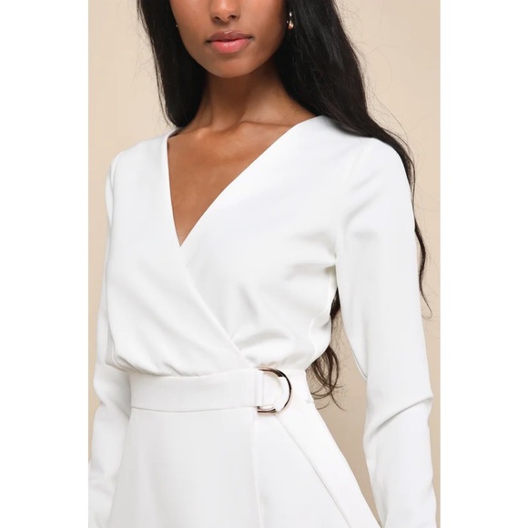 Lulu White Long Sleeve Belted Skort Romper - Picture 3 of 4